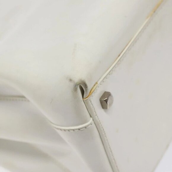 Salvatore Ferragamo Gancini Hand Bag Leather White Silver Auth 118441 - Picture 4 of 16